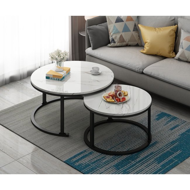 Marble with black base coffee table set - SHAGHAF HOME
