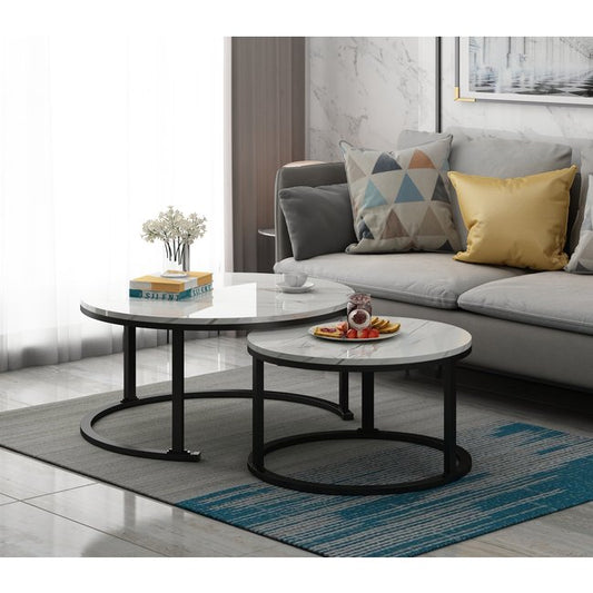 Marble with black base coffee table set - SHAGHAF HOME