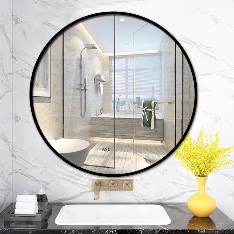 Medium Round Aluminum Black frame wall mirror 80x80 CM - SHAGHAF HOME
