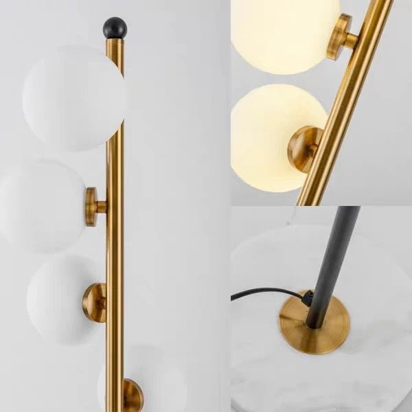 Opal Glass Ball Standing Floor Light with Spiral Design Modernist 6-Head Gold-Black Stand Up Lamp - SHAGHAF HOME
