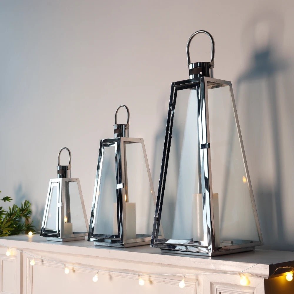 Silver triangle large lantern set - SHAGHAF HOME