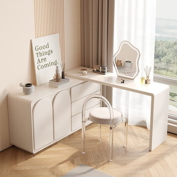chinese dress ladies Walnut Vanity Table Set with LED Mirror and 8 Drawers Walnut / Accent Chest + Desk + Upper Cabinet main image 1