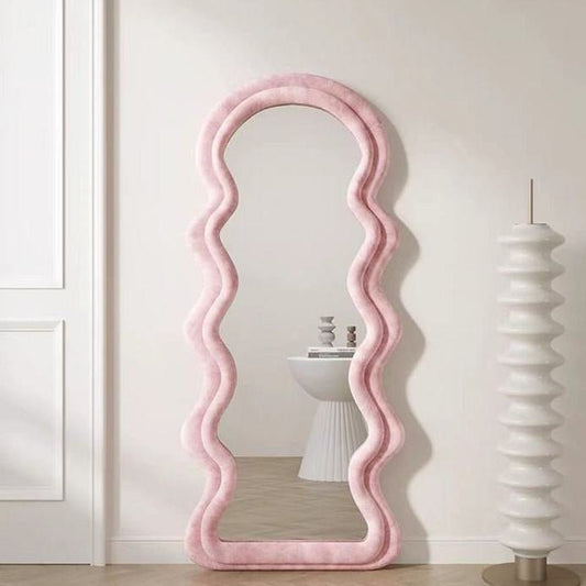 Wavy Pink frame velvet floor Mirror - SHAGHAF HOME